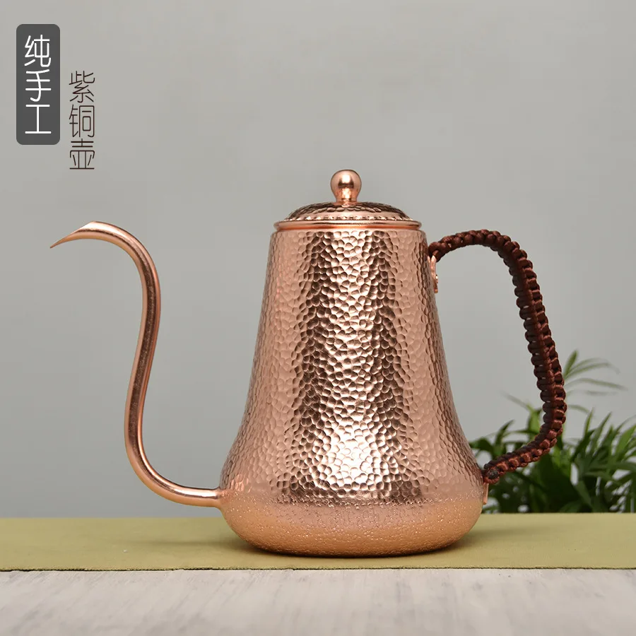 900ml Pure Copper Tea Pot, Single-Layer Thickened, Long Spout, Chinese Retro Style, Gift, Hand-Hammered, Hand-Brewed Coffee Pot