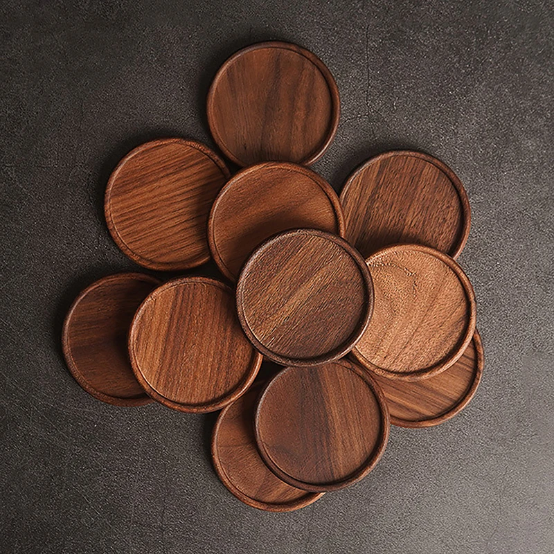 Black Walnut Coaster Japanese Round Tea Mat Heat-resistant Non-slip Coffee Wooden Cup Holder Home Decor