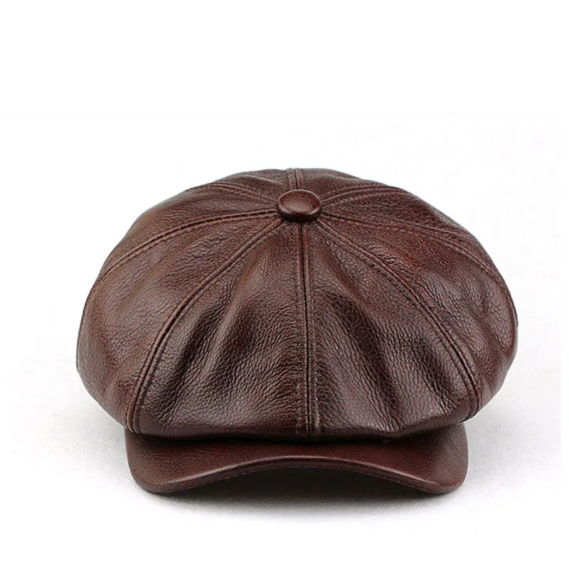 Winter Autumn Real Leather Newsboy Cap For Men British Style Artist Cap Outdoor Street Fashion Women Hat Leisure Beret Caps