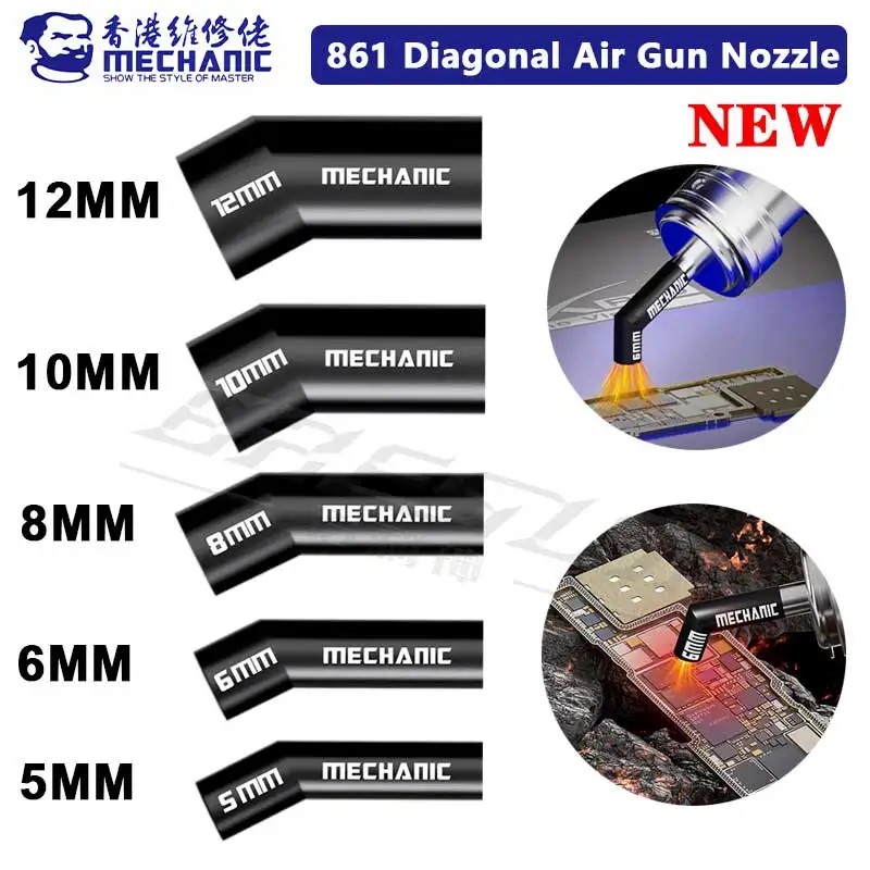 MECHANIC Hot Air Nozzle Suitable for 861 Air Gun 5 6 8 10 12 mm 861 Diagonal Air Gun Nozzle Oblique blow Nozzle Even Heating Too