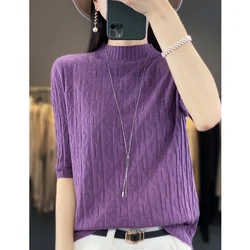 2023 spring, summer and autumn new women's pullover cashmere fashion letter five-quarter sleeve casual half-high collar fashion