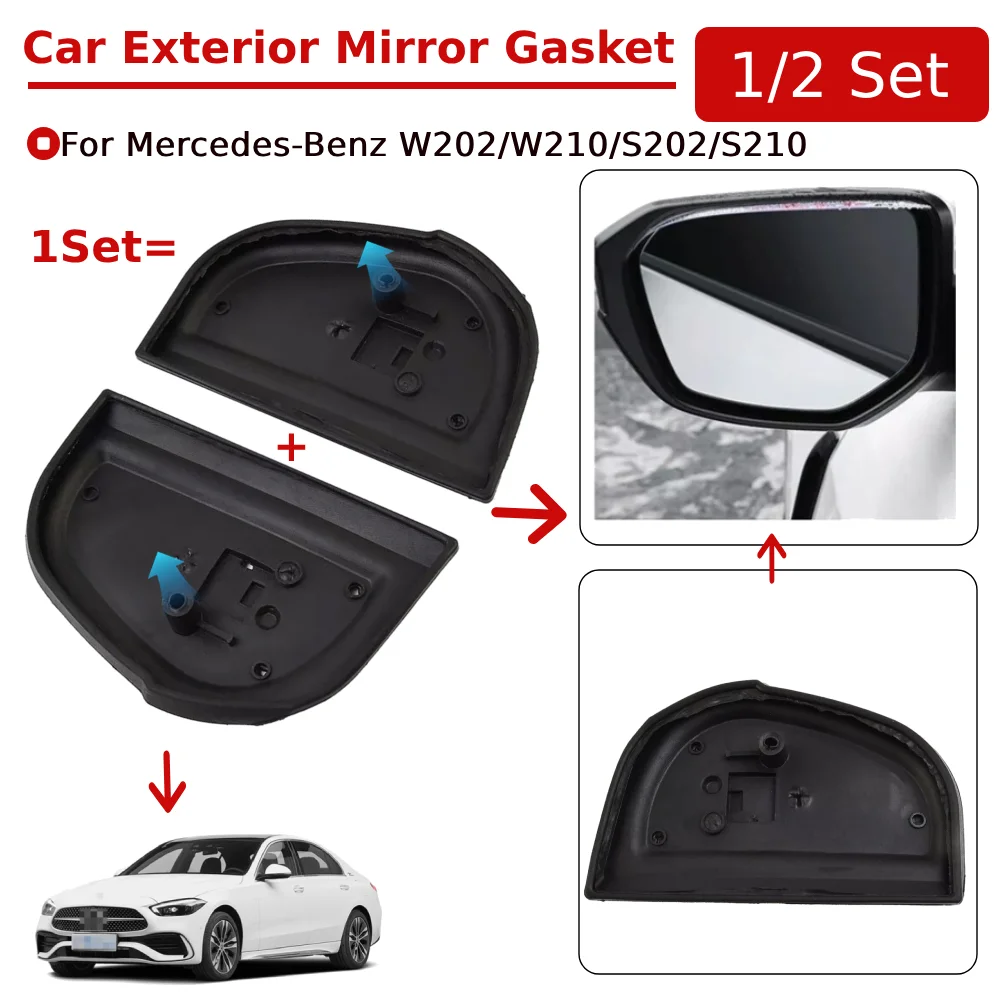 1/2Set Car Exterior Door Mirror Gasket Car Exterior Mirror Gasket Rubber Seals L/R for Mercedes-Benz W202/W210/S202/S210