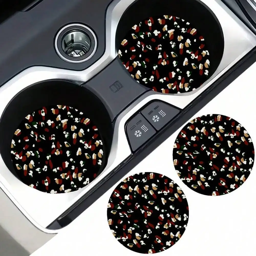 Leopard Pattern Car Cup Holder Coasters 2pcs. Anti-slip Shockproof Universal Car Accessories Party Gift.