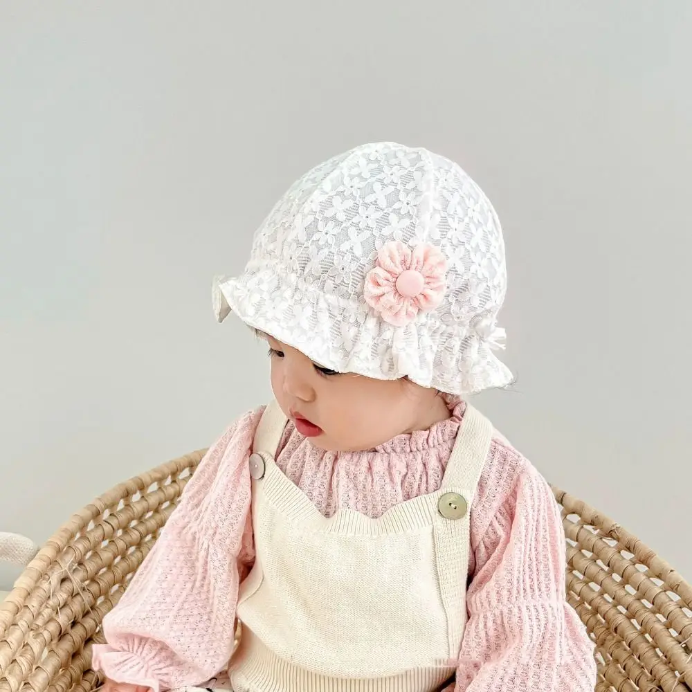 패션 레이스 러플 신생아 햇빛 가리개 공주풍 스윗 유아 버킷햇 귀여운 러플 아기 벙거지 모자 야외용