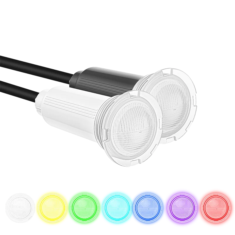 6-foot cable 1.5-inch IP68 protection grade PC LED pool light, suitable for buried pools, 12V AC, color-changing, replaceable