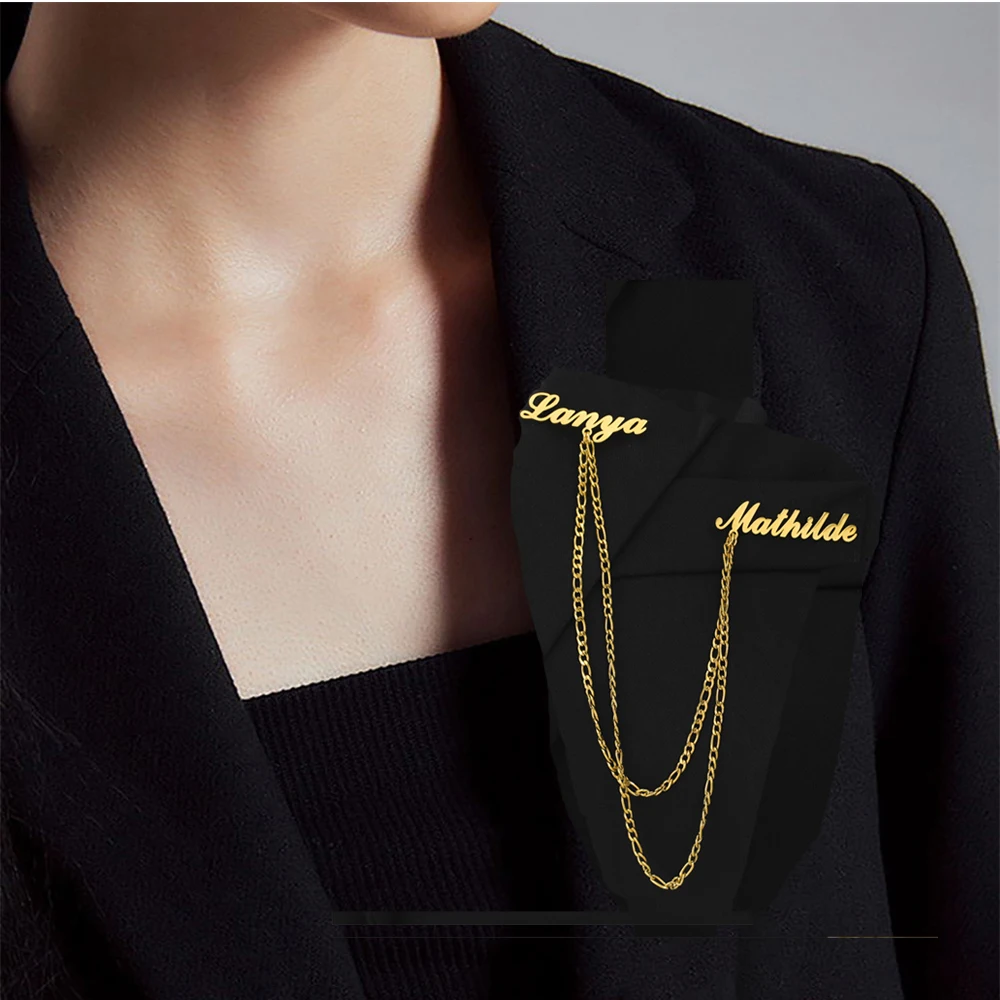 My Shape Custom Name Chain Brooch Tassel Chain Brooches for Women Men Personalized Badges Brooch Pins Shirt Suit Jewelry Gifts