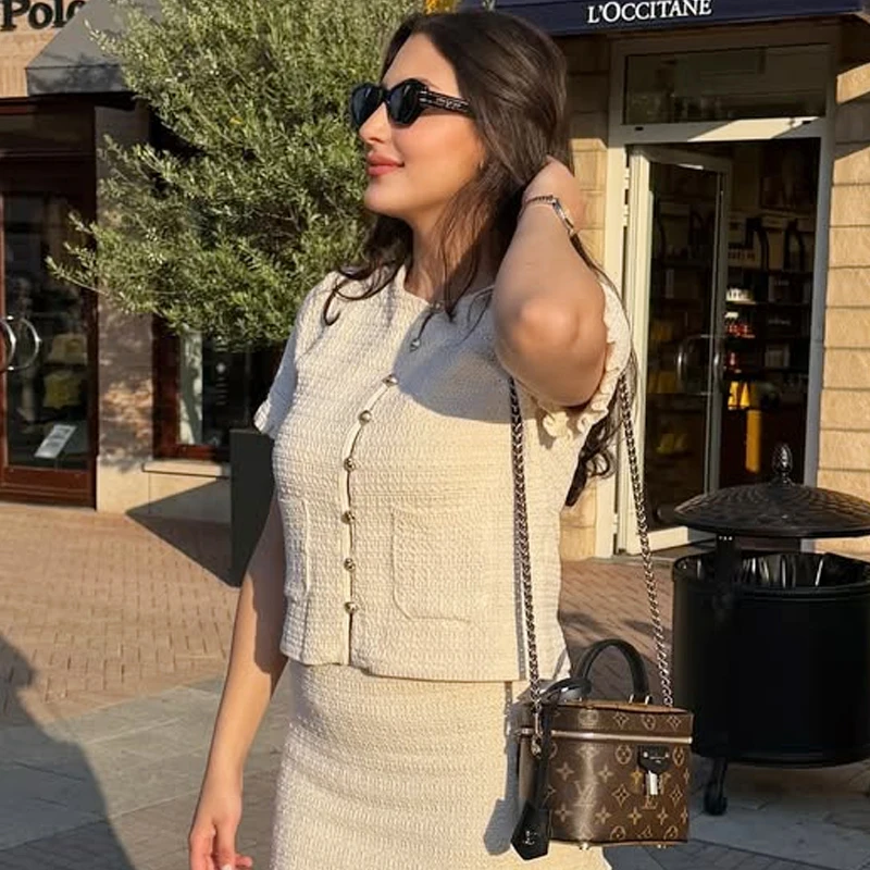 HXAO Crop-Strickjacke für Damen, Sommer-Strickwaren, 2025, Damen-Pullover, rosa, gebrochenes Weiß, O-Ausschnitt, kurze Ärmel, Bolero-Strickjacke für Damen