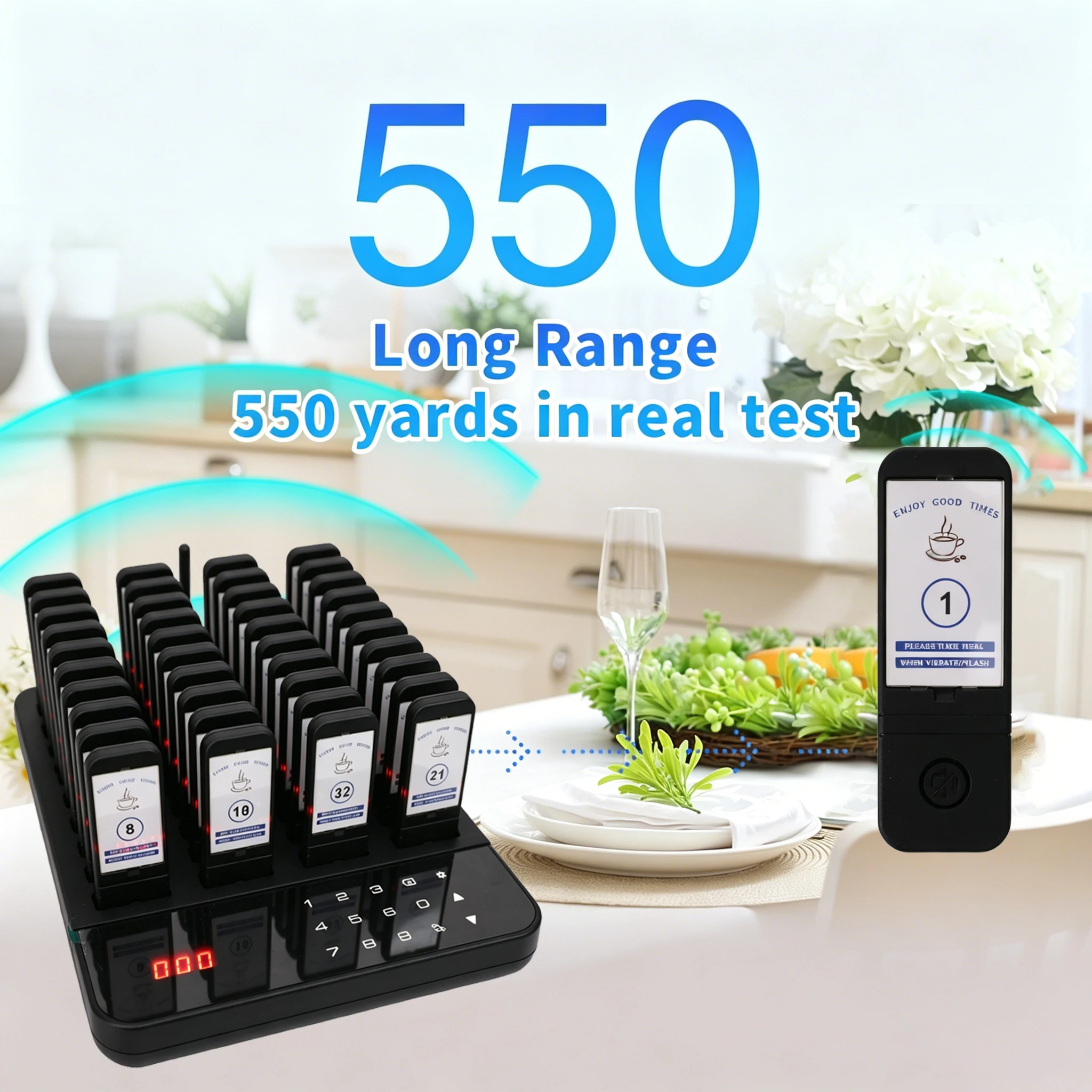 Wireless Restaurant Pager System Mute Key Queue Paging System Waterproof Food Pager Food Truck Guest Paging System for Cafe Shop