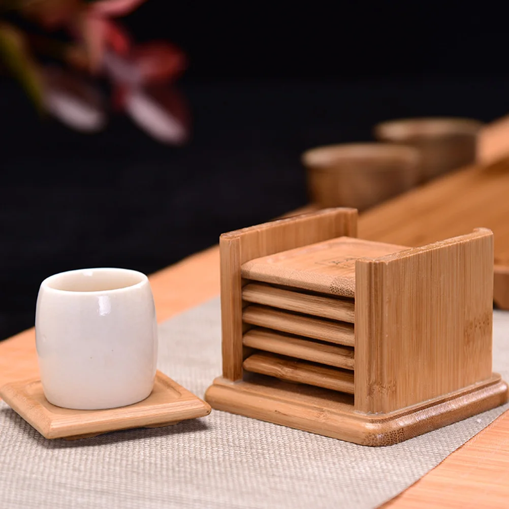

1Set Bamboo Cup Mats Heat Resistant Coasters Non Slip Coaster Holder Insulation for Home Office Coffee Shop