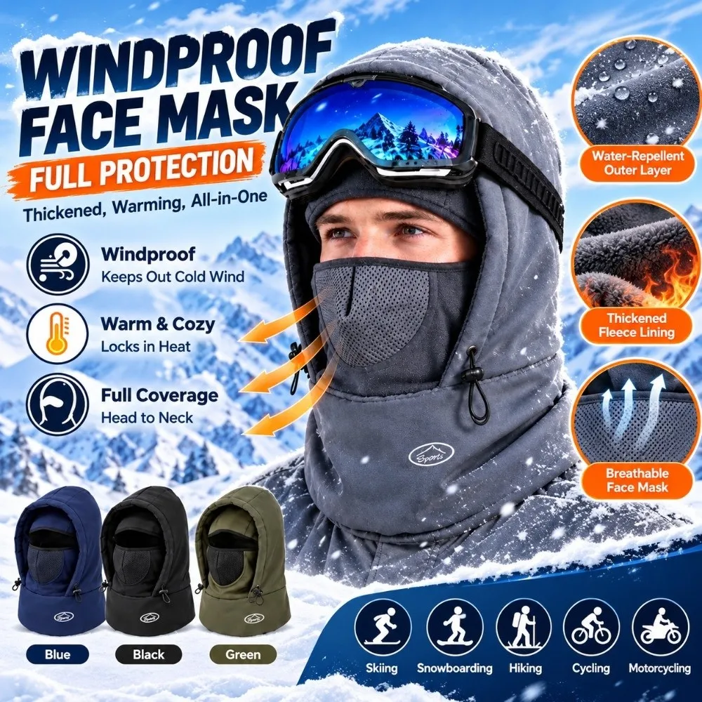 Cozy Unisex Warm Balaclava Hat Windproof Cold Proof Double Layer Thick Warm Hat Mask Scarf Earflaps Hat Skiing
