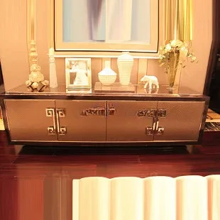 

Black sandalwood TV cabinet crocodile leather TV cabinet