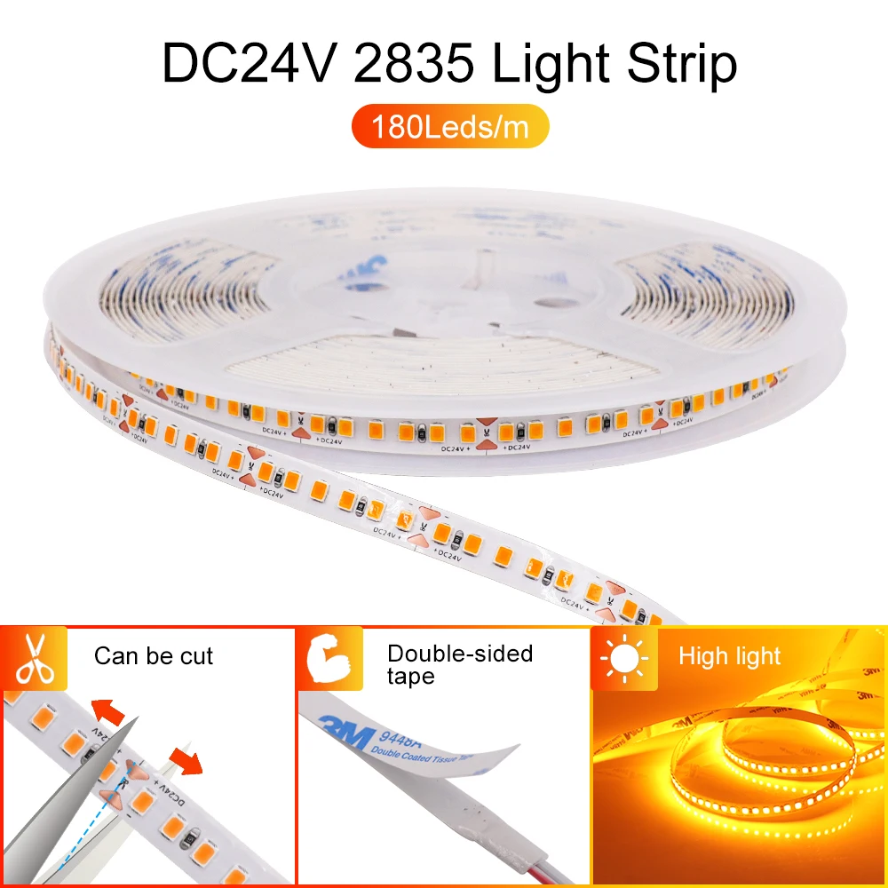 

5M 10M LED Strip Light Flexible 12V 24V 2835 LED Tape Ribbon Diode 180Leds/m High Bright LED Lights Room Decor White/Warm White