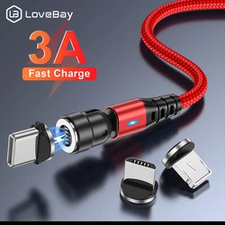 Lovebay 540 Rotate Magnetic Cable 3A Fast Charging Micro USB Type C Cable For iPhone Xiaomi Magnetic Charger Phone Data USB Cord