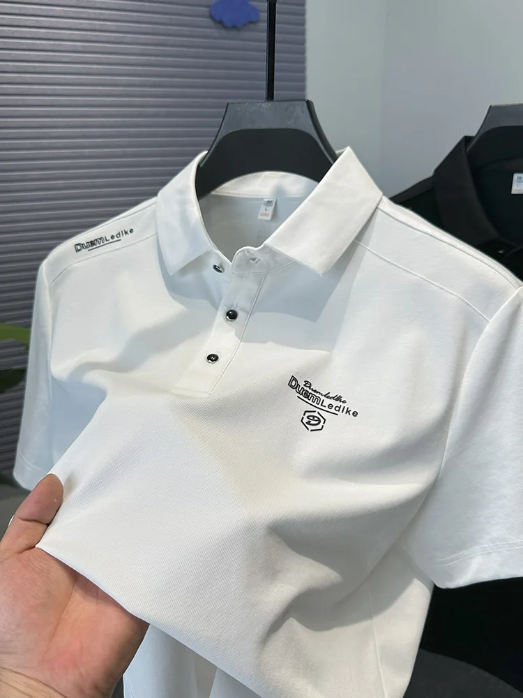 

Brand Fashion Sport Men's Polo Shirt Lapel Letter Print Short Sleeve Seamless Ice-Feel T-shirt Design Quality Summer Men's Wear