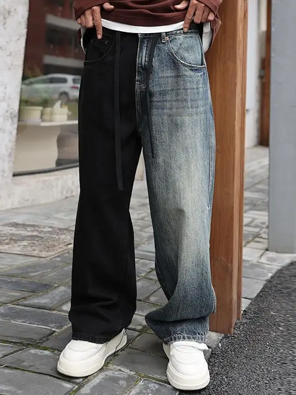 

Джинсы Cleanfit в американском ретро-стиле с пэчворком, свободные прямые брюки с широкими штанинами, унисекс, модные джинсовые брюки в уличном стиле