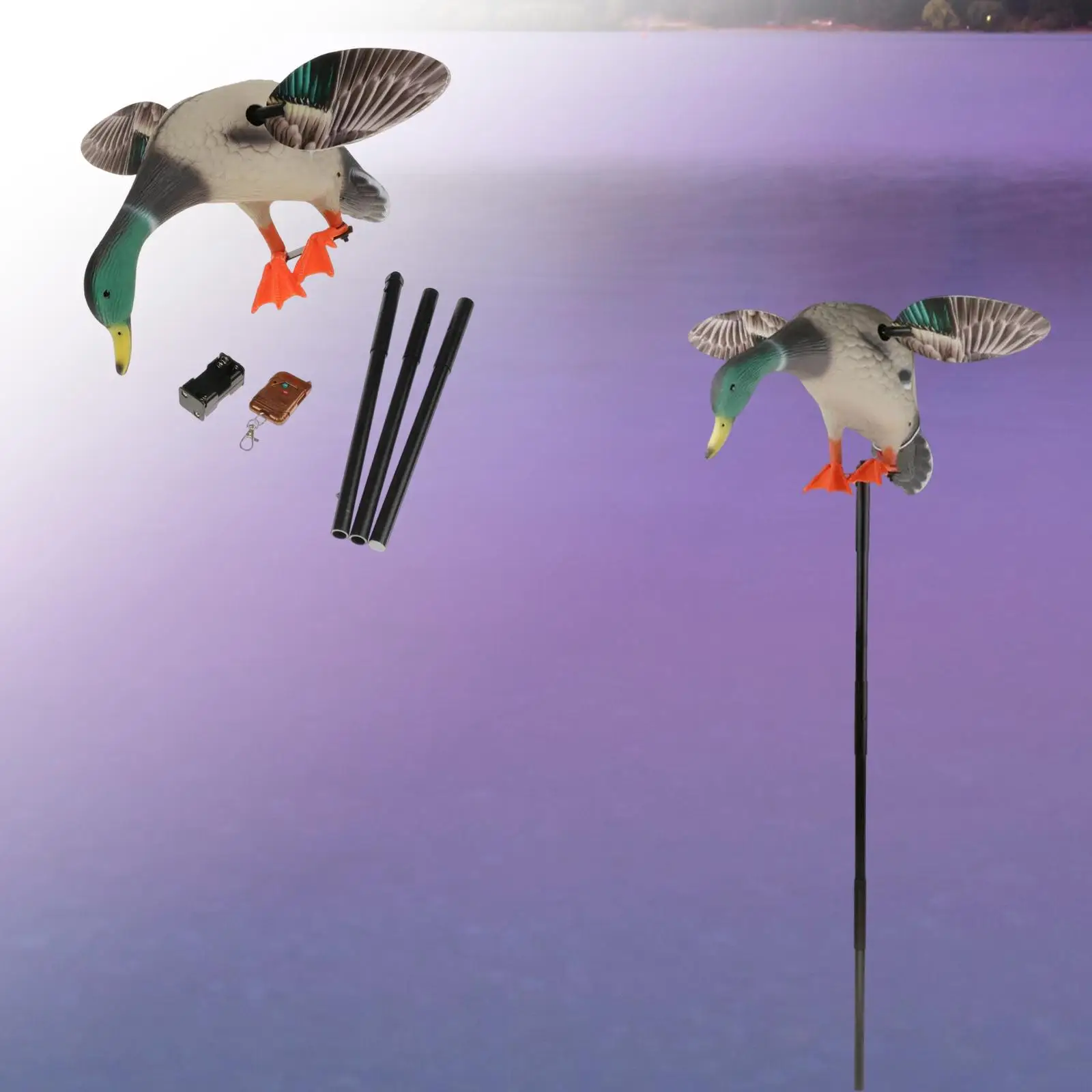 Electric Flying Duck with Remote, Mallard Decoy with Support Foot for Hunting