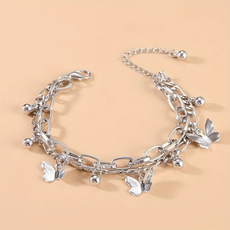 أنيق طبقة مزدوجة فراشة سحر سوار للنساء أزياء جميلة الذهب/الفضة اللون قابل للتعديل سلسلة سوار مجوهرات الحفلات #2