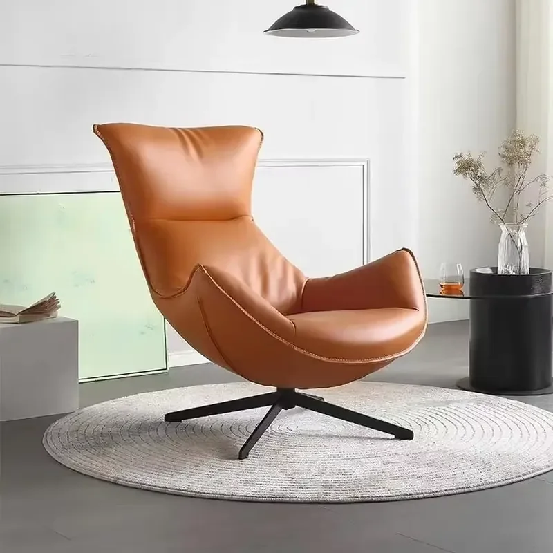 

Nordic Single Sofa Chair Modern Leisure Revolving Egg Reading Chair Living Room PU Leather Extendable Home Furniture