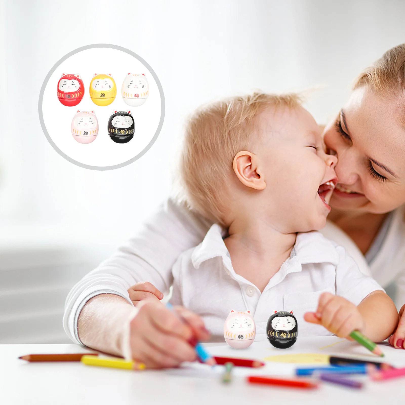 

5Pcs Lucky Cat Tumbler Ceramic Animal Decor for Home Office Desktop Creative Cat Design Adorable Tumbler Ornament