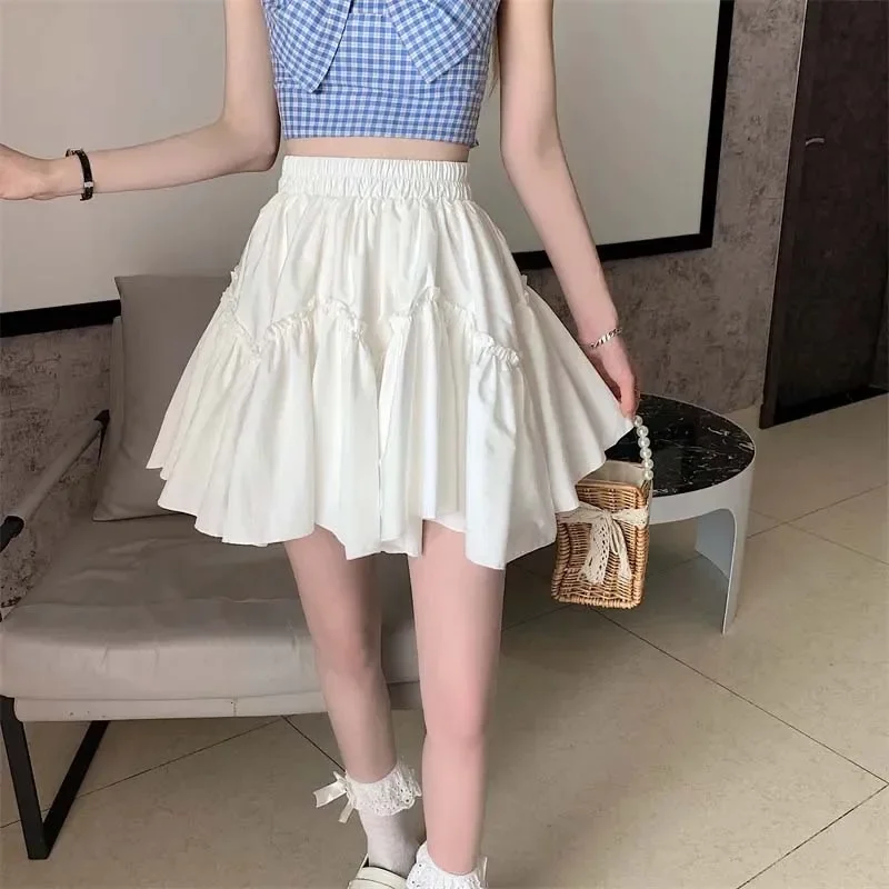 White Women's Cake Skirt High Waist Shows Thin European Retro Style Pengpeng A-line Skirts Sweet Lovely Spring Summer Wholesale