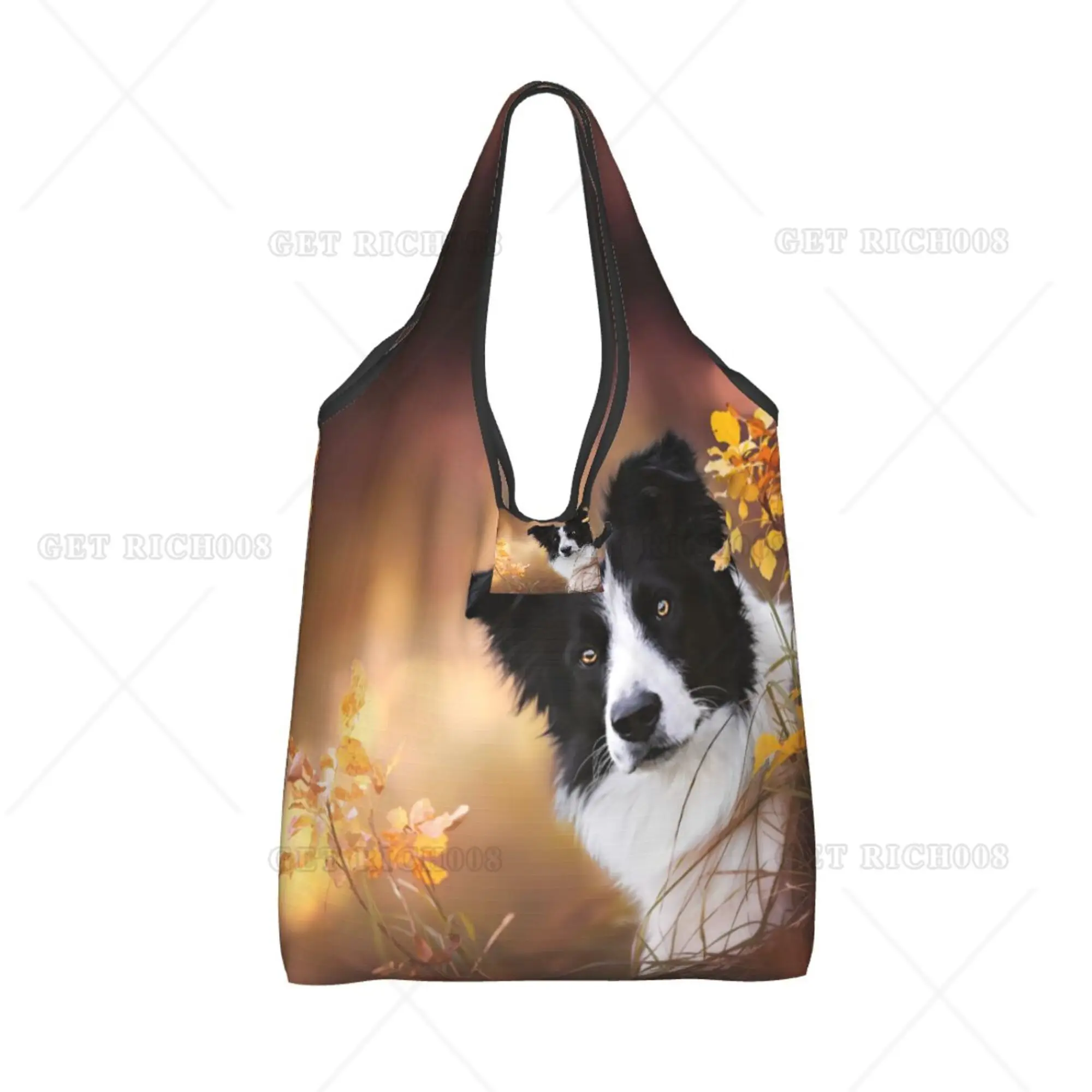 Border Collie Folding Tote Bags for Women Supermarket Bag Anime Eco-friendly Bag One Size Fashion No Zipper Work Outdoor