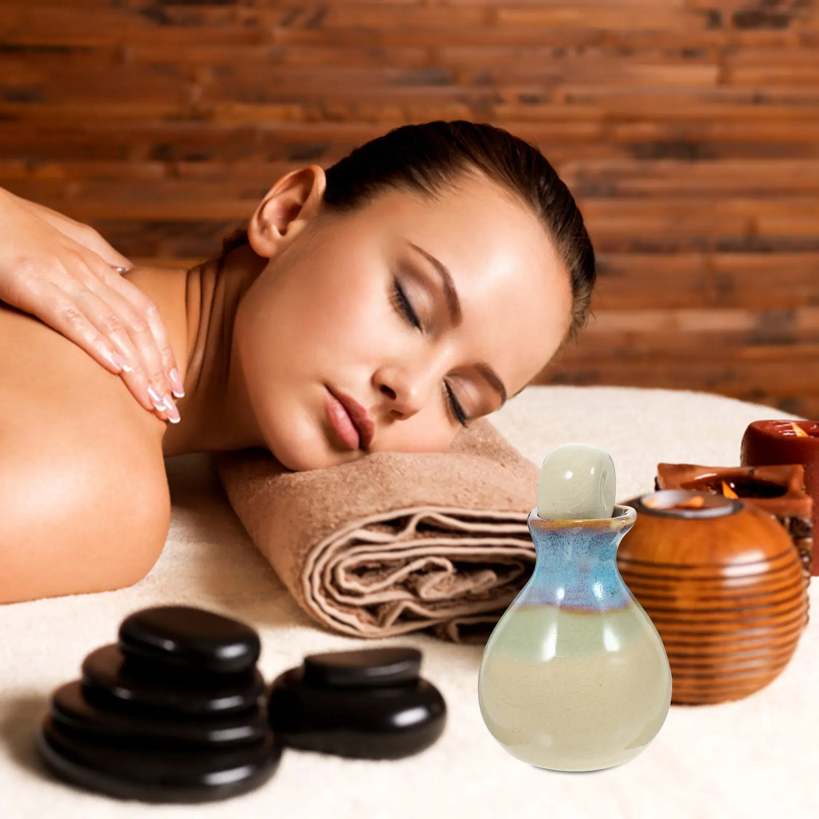 

Exquisite Essential Oil Pot Porcelain Ceramic Beauty Salon Spa Oil Dispenser Container White Bottleneck Color Random Beauty