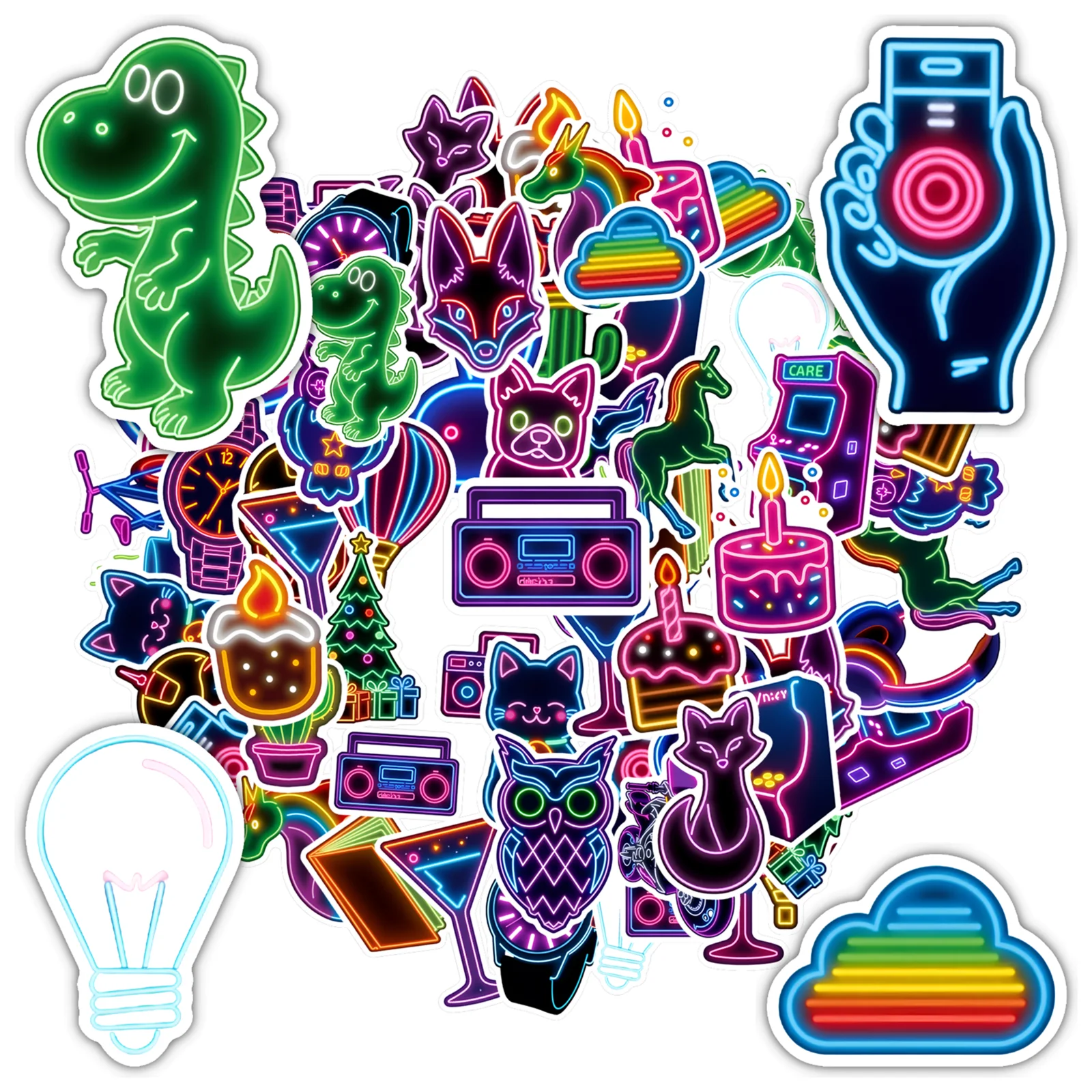 

35-50 шт. праздничных стикеров с природными мотивами, неоновые милые животные, забавные наклейки для DIY, для телефона, гитары, ноутбука, планшета