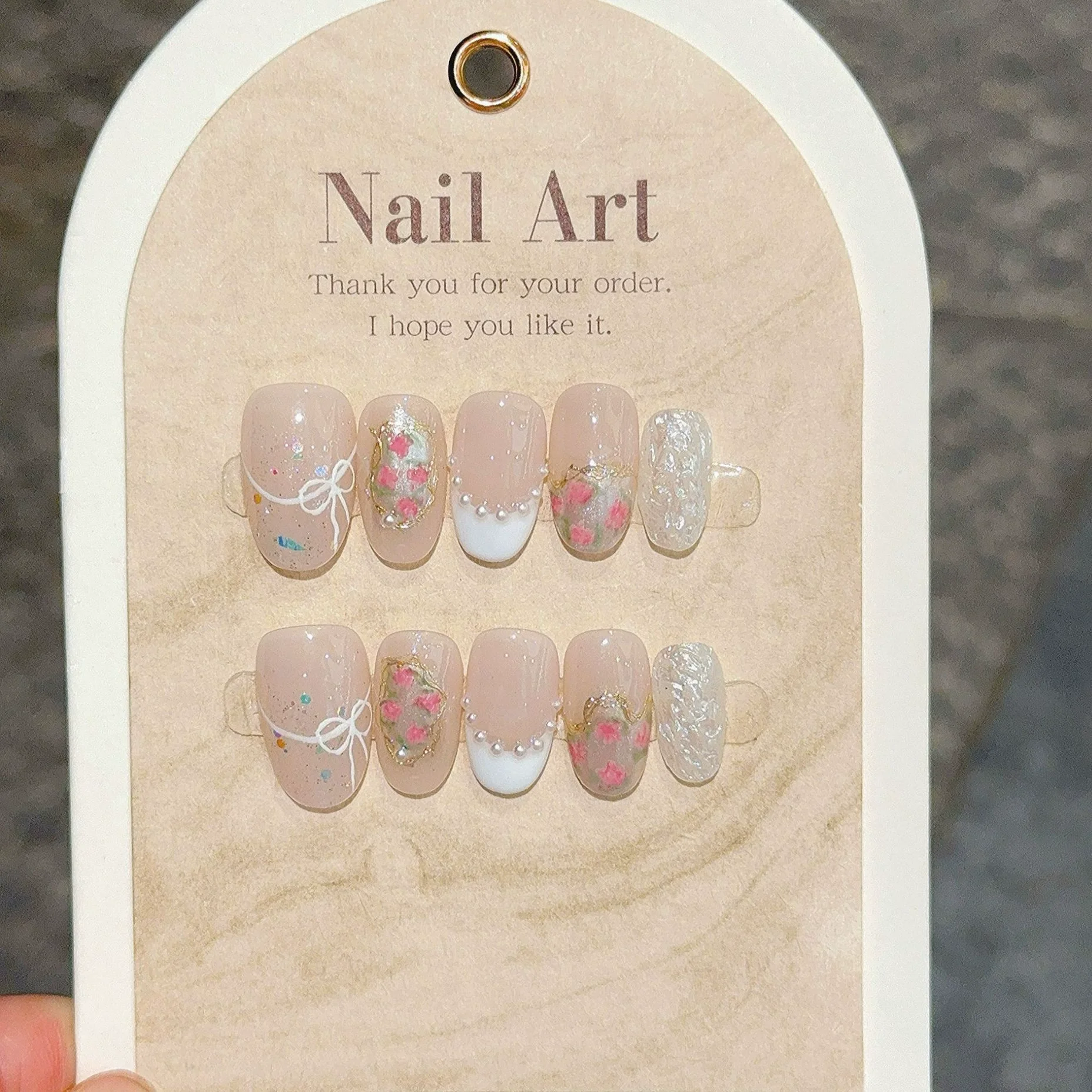 

10pcs White French Almond Handmade Press on Nails Rose Flower Fake Nails False Nail Artificial Nail Накладные Ногти Uñas 네일팁