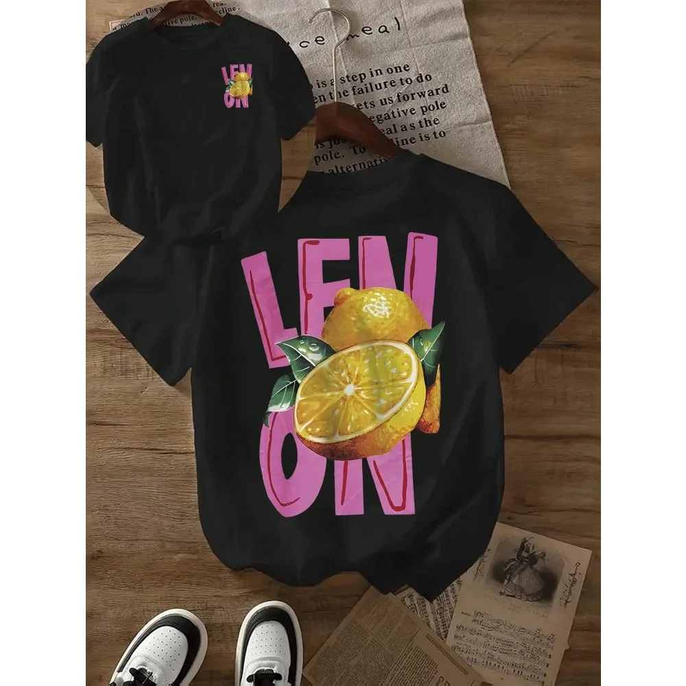 Creative Lemon Fruit Cello Pattern T Shirt Women Summer Comfortable Tops Soft T-Shirts Cotton All-Match Female Short Sleeve