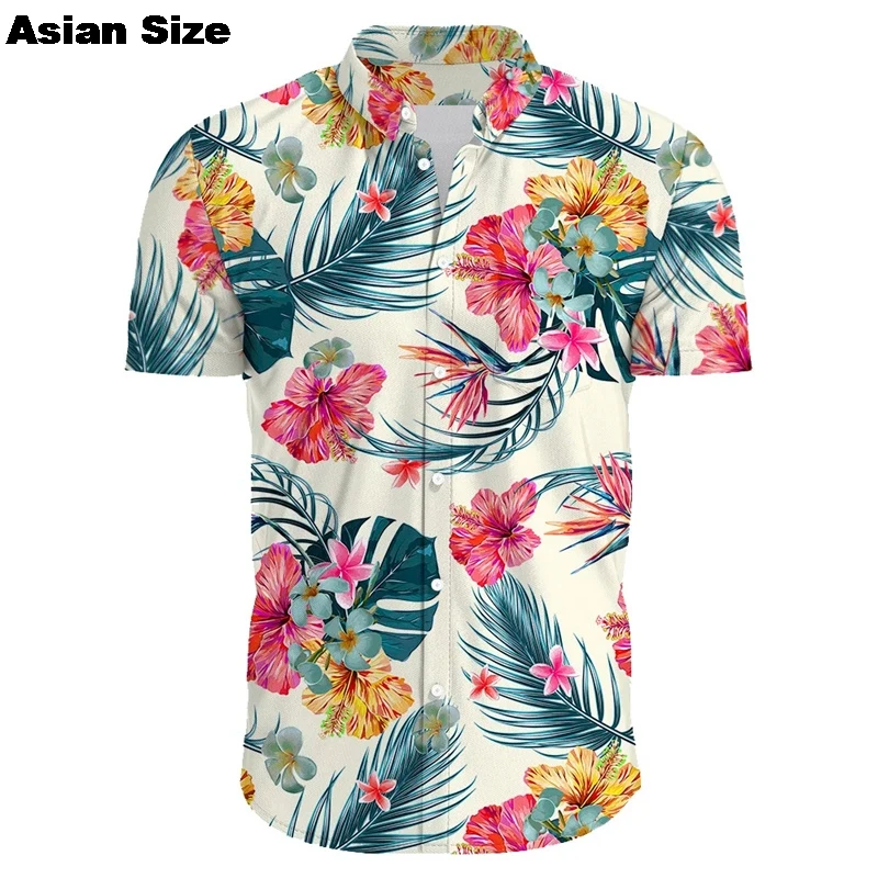 

Harajuku New 3D Printed Tropical Floral Shirts Men Leaves Graphic Lapel Shirt Cool Streetwear Short Clothing Aloha Blouses Tops