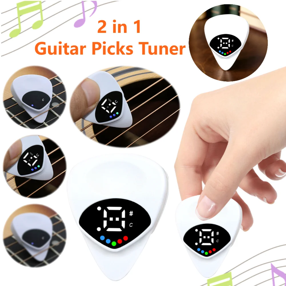 Guitar Pick & Tuner Combo Portable 2-in-1 Functionality with Guitar Pick Folk Guitar & Ukulele Tuner 12-Tone Equal Temperamen