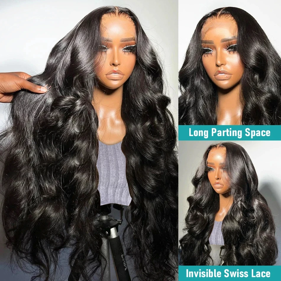 230 Density Human Hair Body Wave 13x6 HD Lace Frontal Wigs 30 Inch Black Loose Water 13x4 Lace Front Wig 5x5 Glueless Closure