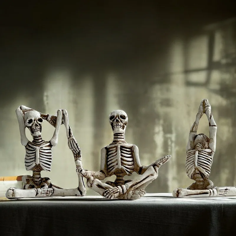 

Yoga Skeleton Sculpture Set‌ - 3-Piece Miniature Resin Figurines, Whimsical Desk Decor for Office & Home