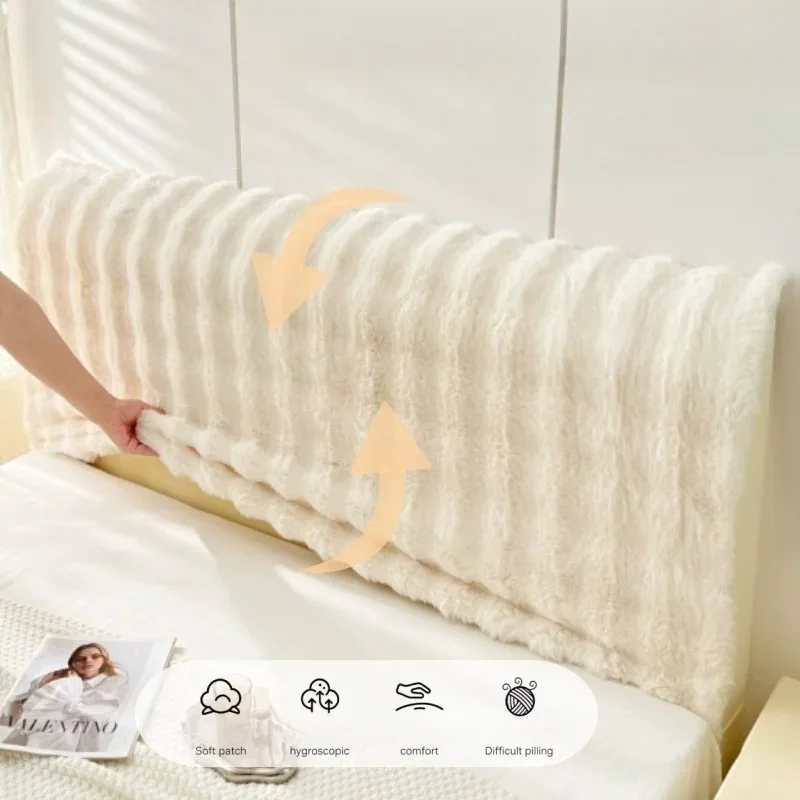 Winter Fluffy Faux Fur Rabbit Plush Headboard Cover All‑Inclusive Bed Head Protector Slipcover Warm Soft Backrest Cushion Cover - view 3