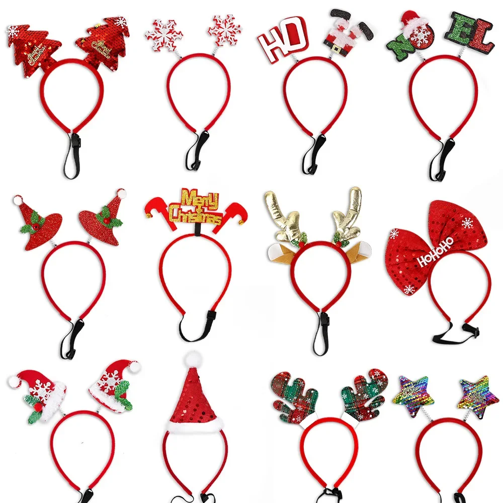 

3-Way Christmas Pet Headband Reindeer Antler Santa Hat Snowman Soft Costume Accessory for Dogs Cats Holiday Cosplay Photos