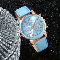 Ensemble montre à quartz et bijoux tendance, affichage analogique-numérique circulaire résistant aux chocs, bracelet en cuir PU, boîtier en alliage de zinc 4