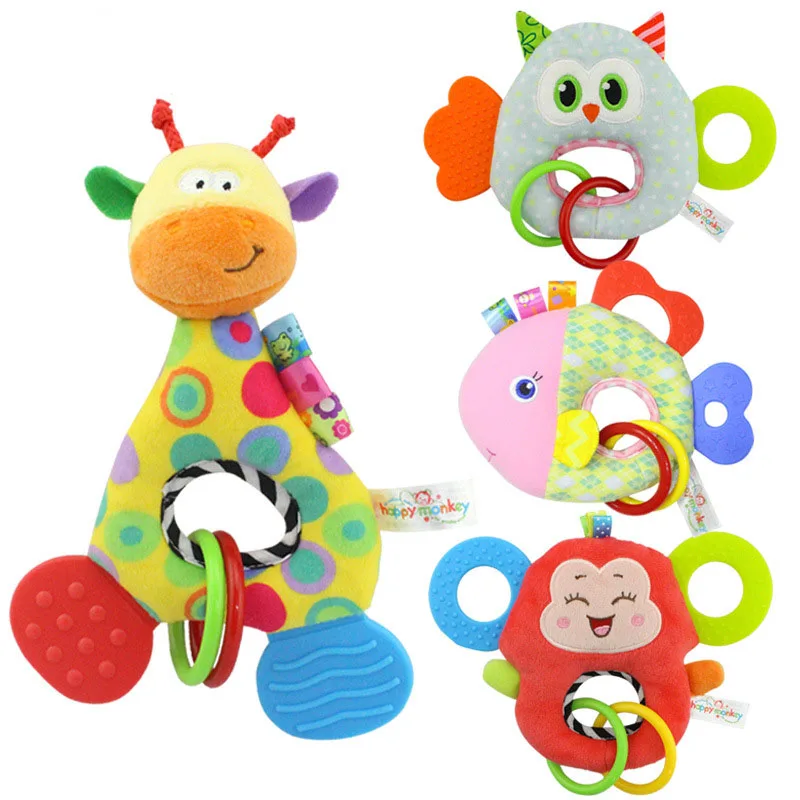 Baby Infant Cartoon Animal Giraffe Fish Handle Rattles Soft Plush Safety Teether Toys Teeth Care Doll For Kid 20%OFF