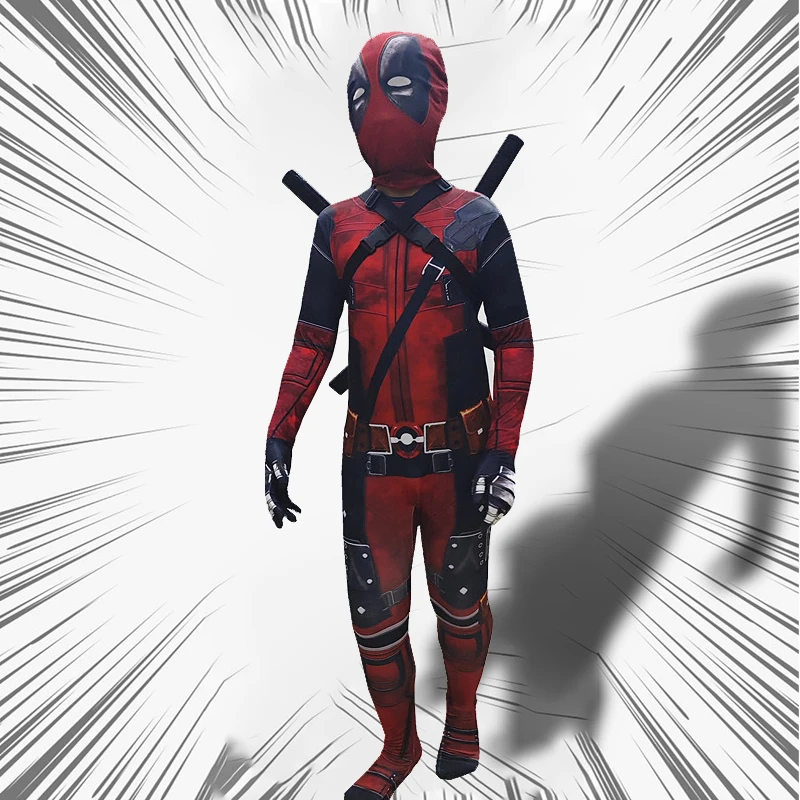 New Movie Character Role Play Costume Superhero Deadpool Costume Mask Sword Bag Suits Halloween Party Cosplay Jumpsuit 3D Style