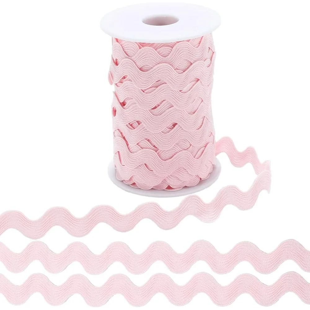 25 Yards 10 mm breites RIC-Rac-Besatz, gewelltes Biegeband, hellrosa Rick-Rack-Fransenbesatz, Zick-Zack-Spitzenkanten, Geflechtbesatz, Polyester