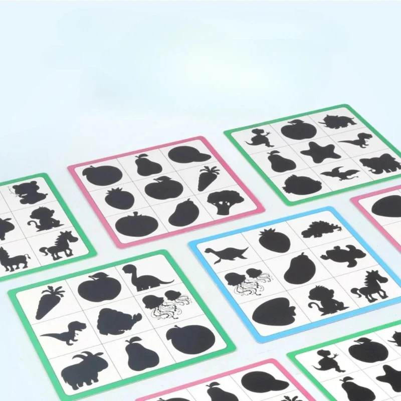 モンテッソーリ形状マッチングボードゲーム木製影を見つける一致する画像動物フルーツブロックパズル子供のための教育玩具