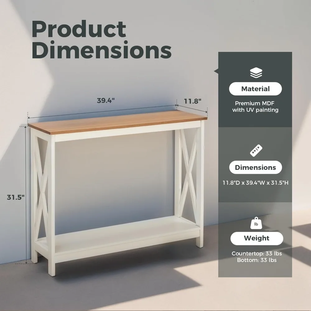 Console Table for Entryway, Narrow Couch Table Behind Sofa for Living Room Modern Farmhouse Entryway Table, Ivory Wh