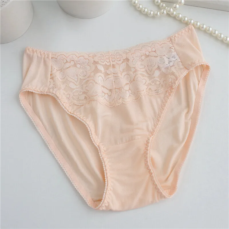 Roupa íntima feminina de seda amoreira, cuecas finas e legais de renda baixa, calças femininas com sensação nua
