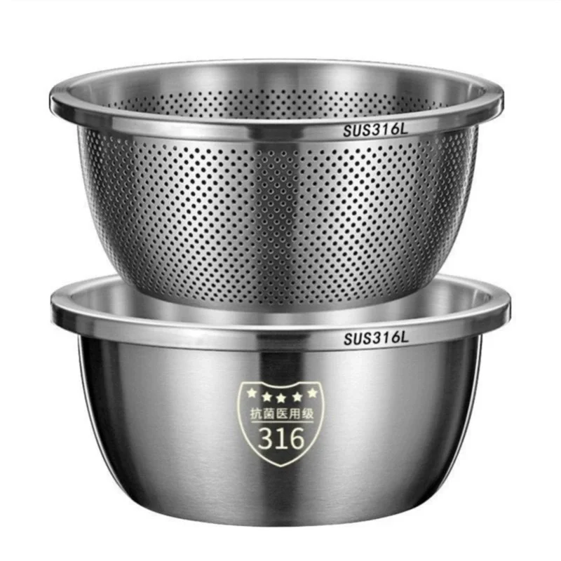 

SUS316L Stainless Steel Drain Basket Colander Fruit Rice Vegetable Washing Basin Strainer Drainer Kitchen Storage Tools OK 1415