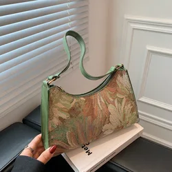 Fashion Vintage Women Oil Painting Design Shoulder Bags Ladies Simple Flower Female Armpit Hobos Bags Small Clutch Handbag Totes