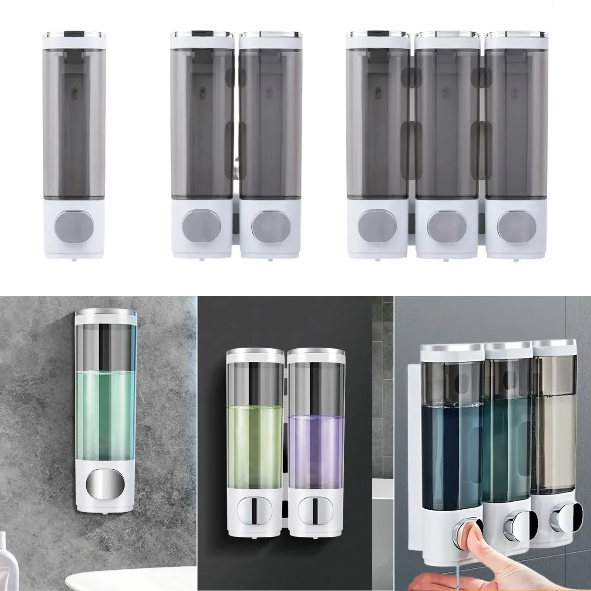 

Wall Mounted Soap Dispenser 300ML for Shower Gel Shampoo Conditioner with Leak Proof Chambers and Enhanced Pump Mechanism