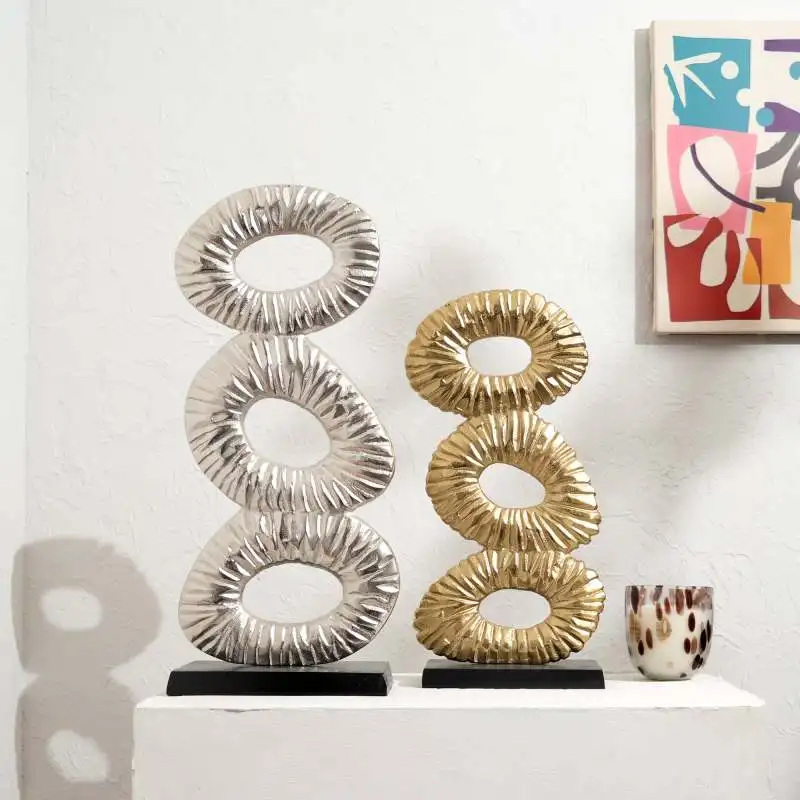 منحوتات تجريدية مزخرفة - مجموعة من 2 لمسة طاولة حديثة مصقولة بالذهب والنيكل #1