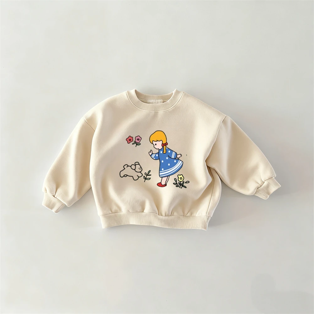 النسخة الكورية ارتداء الفتيات طويلة الأكمام الطباعة هوديس ملابس جميلة الوردي العصرية بلوزات ربيع الخريف الأطفال زي #4