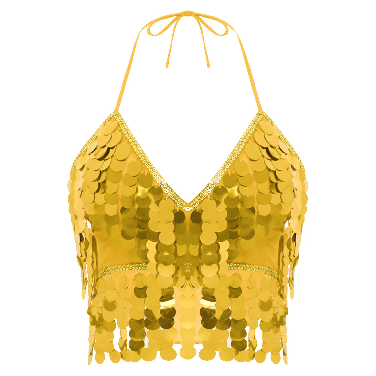 Frauen Sissy rückenfreie Bauchtanz-BH-Tops, Neckholder, Pailletten, Schnür-Unterhemd, Weste für Folk, indischen Bauchtanz, Performance-BH-Tops