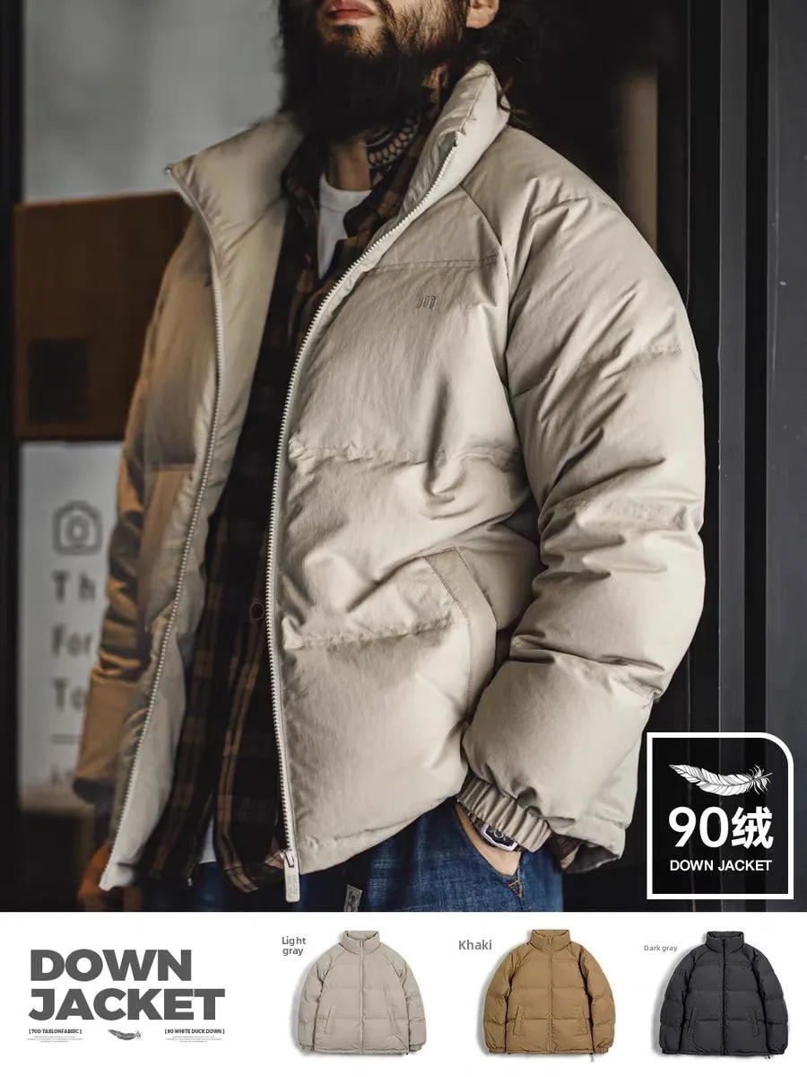 

Мужская зимняя теплая куртка Maden American Casual с воротником-стойкой, 90% белый пух, ветрозащитная, для активного отдыха, из полиэстера и нейлона