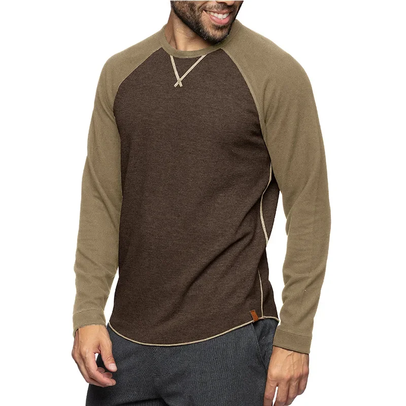 

Men's Long-sleeved Round Neck Casual Colorblock T-shirt